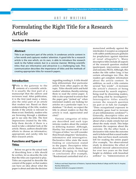 Pdf Formulating The Right Title For A Research Article
