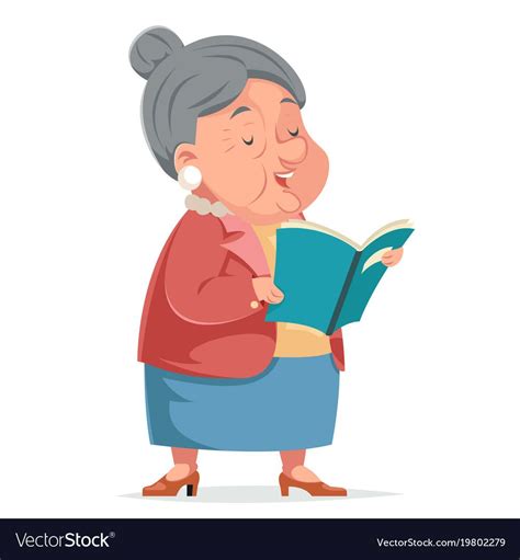 Book Reading Grandmother Old Woman Granny Vector Image Cartoon Books