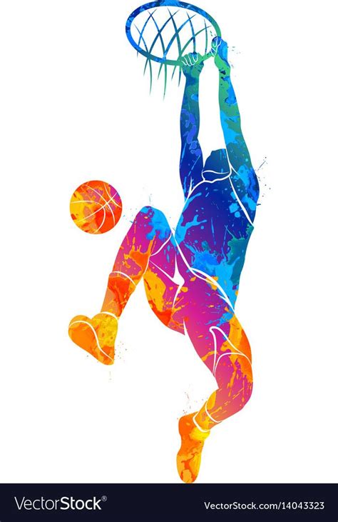 Silhouette Basketball Player With Ball From Splash Of Watercolors