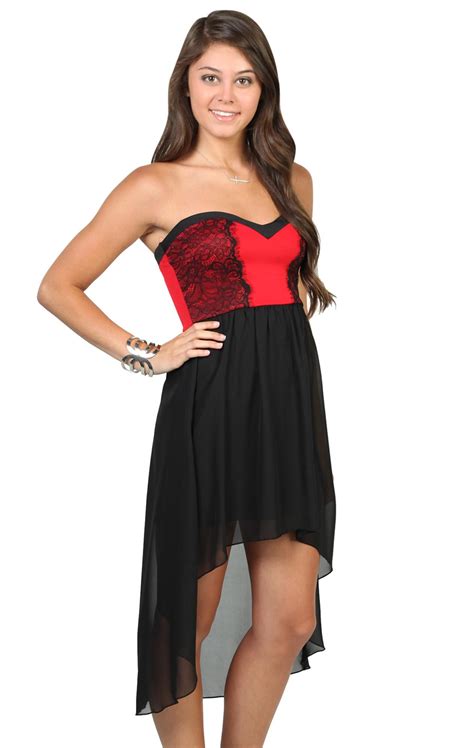 Strapless Dress with Scuba Bodice and Chiffon High Low Skirt | Strapless dress formal, Womens ...
