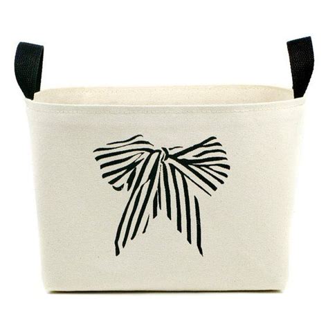 Black And White Striped Bow Natural Canvas Storage Basket With Etsy