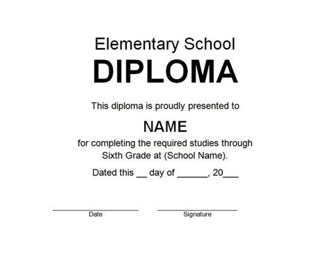 Elementary School Diploma 2 Free Word Templates Customizable Wording