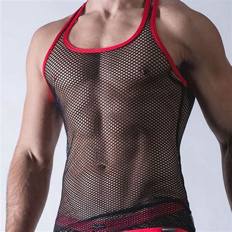 Cfyh Sexy Men Tank Tops Transparent Mesh Singlet Underwear Gay Exotic