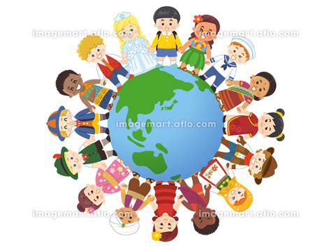 地球を囲んで手を繋ぎ輪を作る世界の子供たちのイラスト素材 212749790 イメージマート