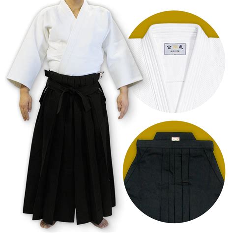 Double Layered Gi 11000 Traditional Black Cotton Aikido Hakama Set