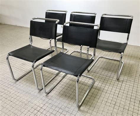 Bauhaus Design Thonet S33 Black Leather Dining Chairs By Mart Stam 98920