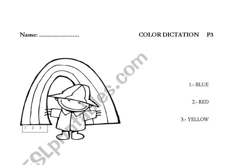 English Worksheets Colour Dictation