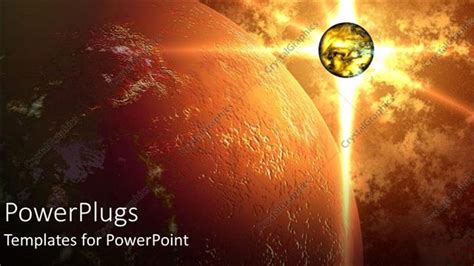 Powerpoint Template Glowing Planet Beside Large Planet Outer Space