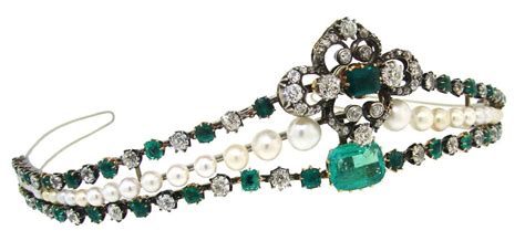 Victorian Diamond Emerald Pearl Silver And Gold Tiara At 1stdibs