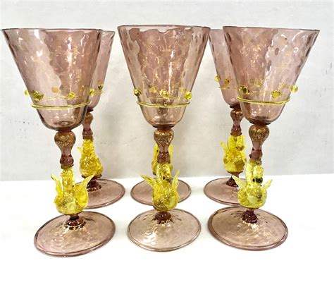 Set Of Six Salviati Venetian Murano Glass Stemware Glasses Stems Goblets Italy At 1stdibs