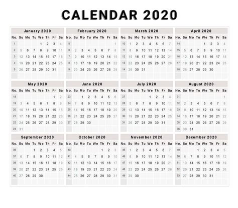 Printable Year Calendar 2020 That Can Be Edited Calendar Template