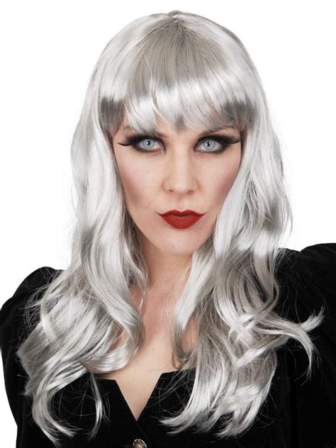 Nadia Grey Long Wig With Fringe Abracadabra Fancy Dress