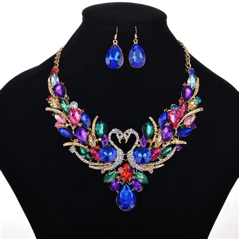 swan crystal brand luxury necklace earrings jewelry sets necklaces and pendants women statement