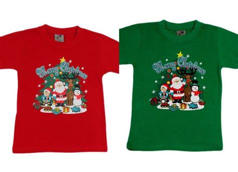 Kids Boys Girls Christmas Xmas T Shirt Tree 100 Cotton Red Green Size