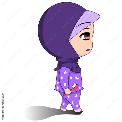 Chibi Muslim Female Cartoon Characters Daily Activities Towards