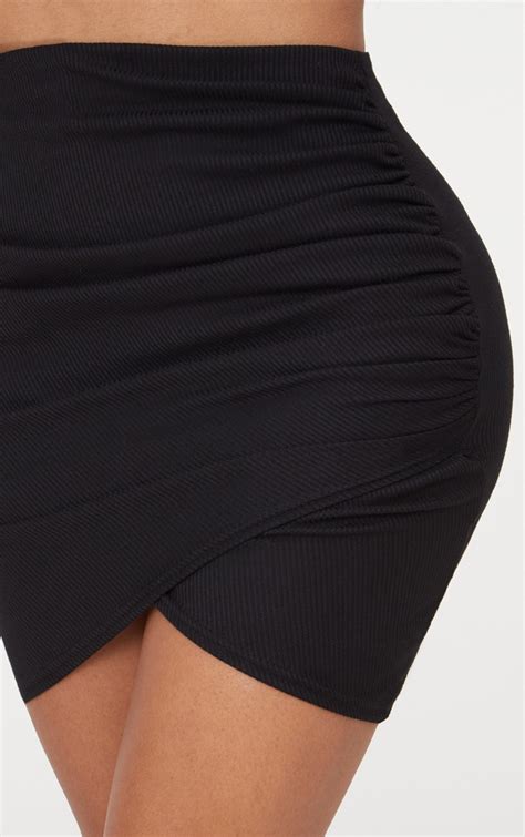 shape black ribbed bodycon skirt curve prettylittlething il