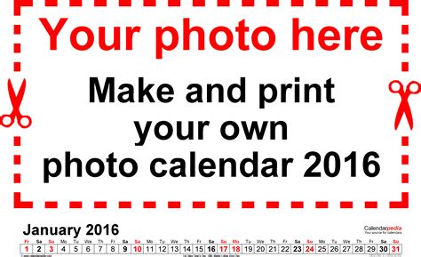 Photo Calendar 2016 Free Printable Word Templates