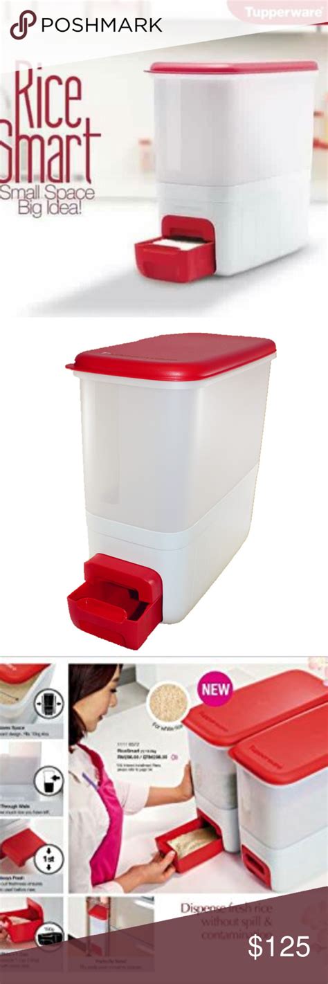 (3) remaining grain/rice can be easily kept back in the dispenser. Tupperware Smart Rice Dispenser Keeper Storage A Must have ...
