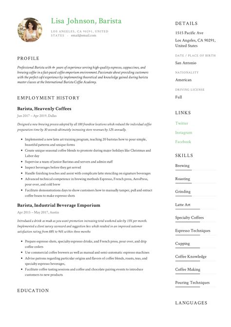 18 Barista Resume & Cv Examples & Guide