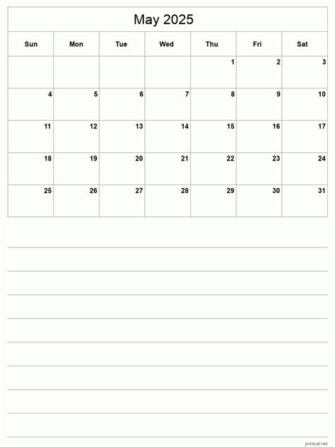 Printable May 2025 Calendar Half Page With Notesheet