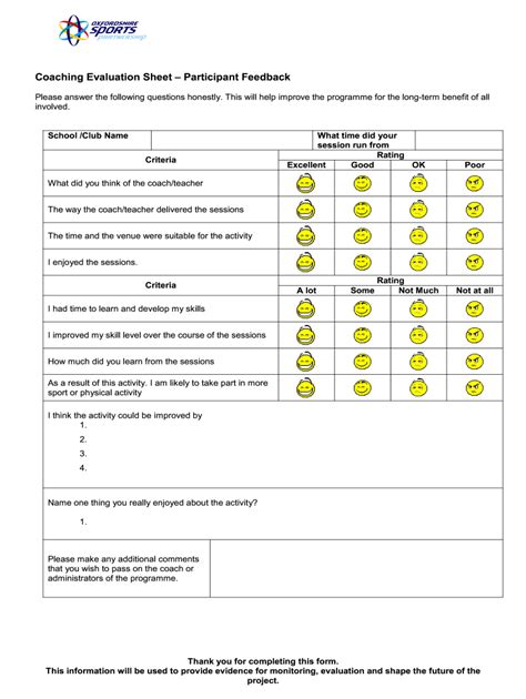 Sports Evaluation Sheet Fill Online Printable Fillable Blank