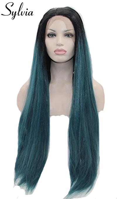 Sylvia Blackgreen Ombre Silky Straight Synthetic Lace Front Wigs Mixed