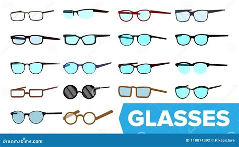 glasses set vector modern glasses icon different eyewear types eyeglasses with frame blue
