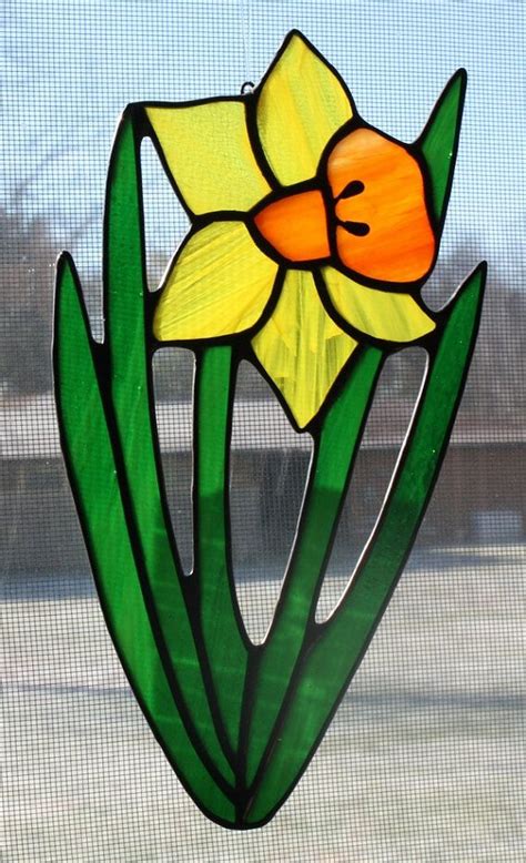 Stained Glass Daffodil Suncatcher By Onlineglass On Etsy Stained