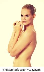 Side View Topless Woman Covering Her Stock Photo 403323235 Shutterstock