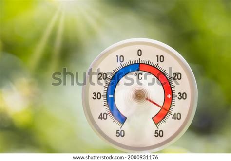 Outdoor Thermometer Celsius Scale Shows Hot Stock Photo 2000931176