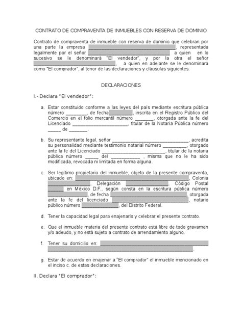 Contrato De Compraventa De Inmuebles Con Reserva De Dominio Pagos