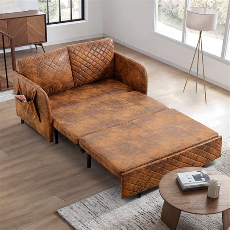 Antetek Sleeper Sofa Bed, 46-inch Faux Leather Loveseat Sleeper Sofa