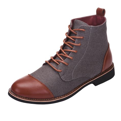 Anuirheih Pointed Toe Boots For Mens New Casual Lace Up Mid Calf Mens