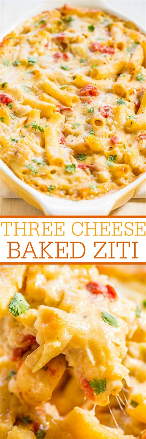 Three Cheese Baked Ziti Averie Cooks Recipe Recipes Meals Lent