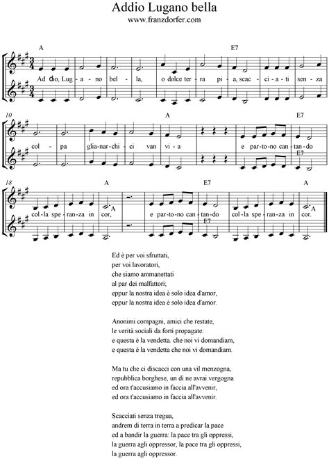 Nn pianger, mio tesoro forse io ritornerò, ma se in battaglia. Addio Lugano bella