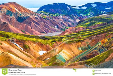 Piękne Kolorowe Powulkaniczne Góry Landmannalaugar W Iceland Obraz