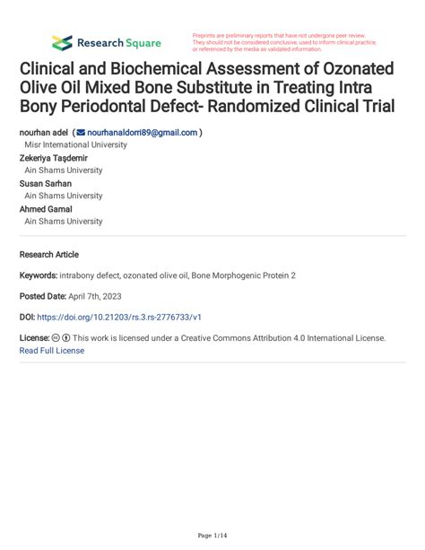PDF Clinical And Biochemical Assessment Of Ozonated Olive Oil Mixed