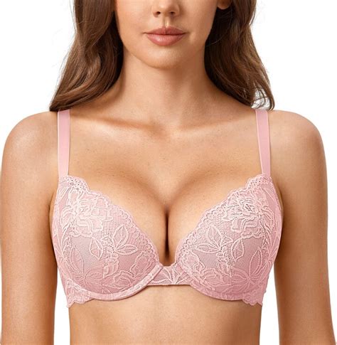 Dobreva Womens Push Up Lace Bra Sexy Plunge Padded Underwire Support