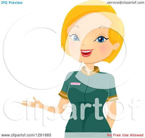Clipart Of A Friendly Blond Caucasian Female Waitress Presenting