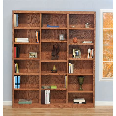 Concepts In Wood 18 Shelf Triple Wide Wood Bookcase 84 Inch Tall Oak