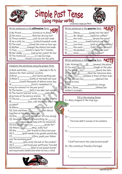 Past simple tense with irregular verbs. Simple Past Tense with Regular Verbs - ESL worksheet by ...