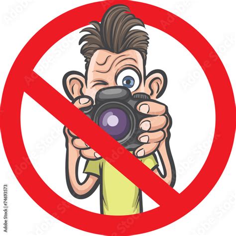 No Photography Allowed Sign With Cartoon Photographer Character Stock