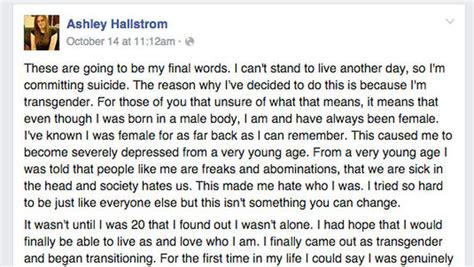 Transgender Woman Posted Suicide Note On Facebook Before Death Cbs News