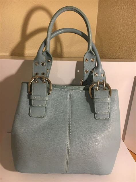 Tignanello Light Baby Blue Pebble Leather Perfect French Tote Bag