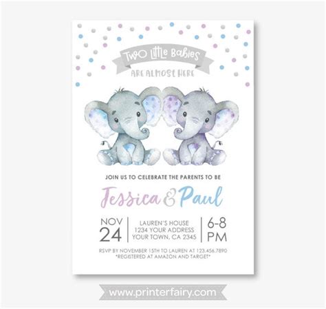 Twin Baby Shower Invitations Elephants Baby Shower Invitations