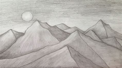 Teaching people about realism in drawing. How to draw Mountain Landscape scenery of moonlight with ...
