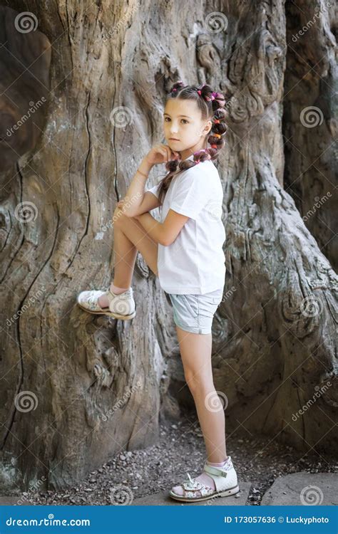 Young Girl Leaning On The Tree Stock Photo Image Of Girlhood Joyful