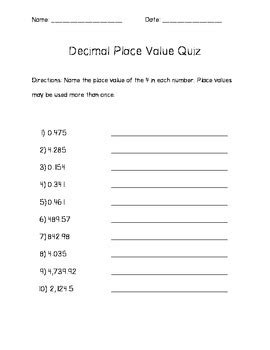 These trivia questions focus on cellular phones, operating systems, the history of the computer, and social media. Decimal Place Value Quiz and Answer Key 10 Questions by ...