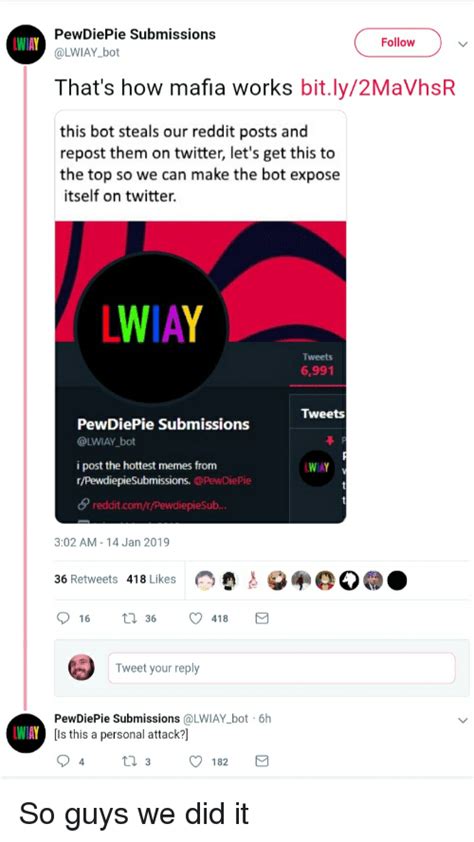 Pewdiepie Submissions Bot Lwiay Follow Thats How Mafia Works