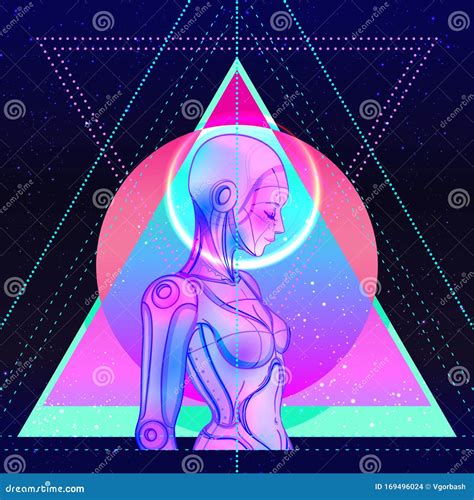 Portrait Of Robot Android Woman In Retro Futurism Style Vector